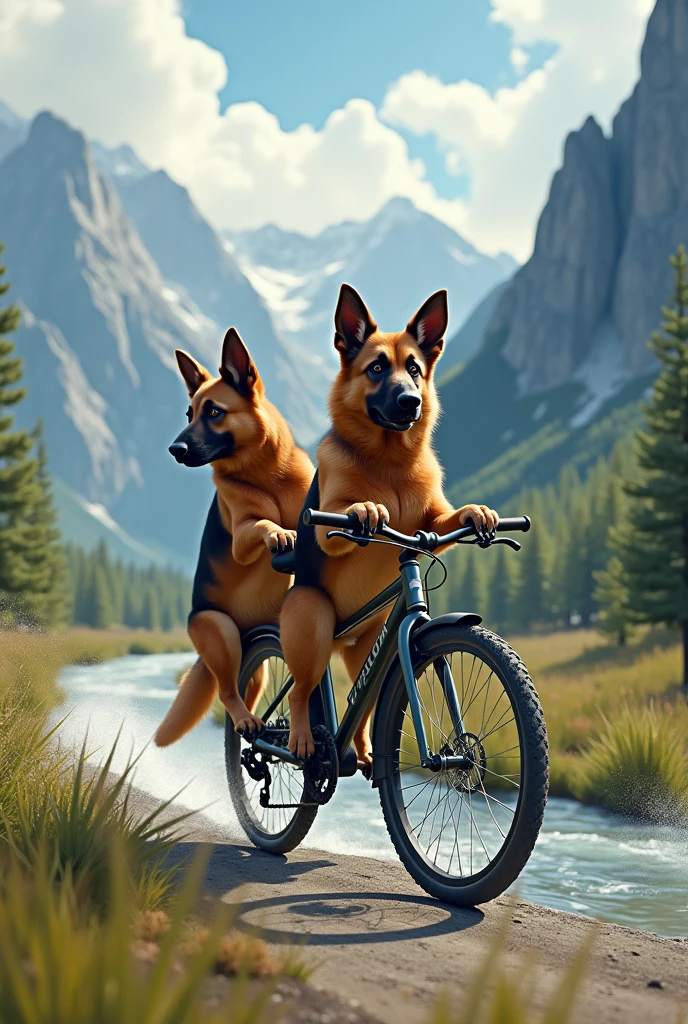 Feral dog, female, doberman, canine pussy, pussy juice, riding on a bicycle, mountain road