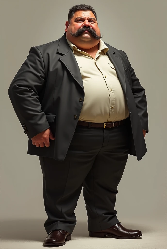 Overweight mustachioed actor create a realistic full-length character