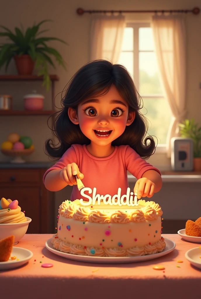 A girl cutting the cake
Name on cake Shraddii 
