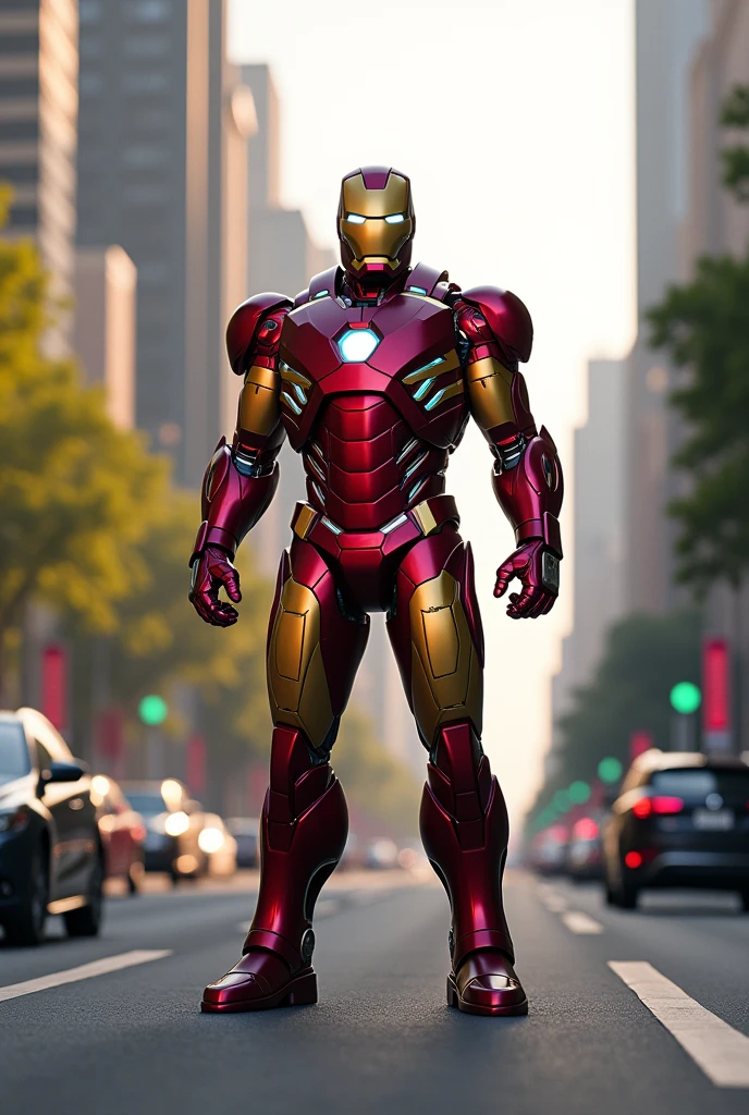 Iron man standing on a road