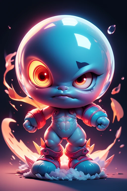 Create a monster image, a small, big-headed, baby monster.. The body is transparent and can be seen through. The image is sharp and detailed., with beautiful colors.. With arms, leg, eyes, mouth, พื้นหลังสีlegว