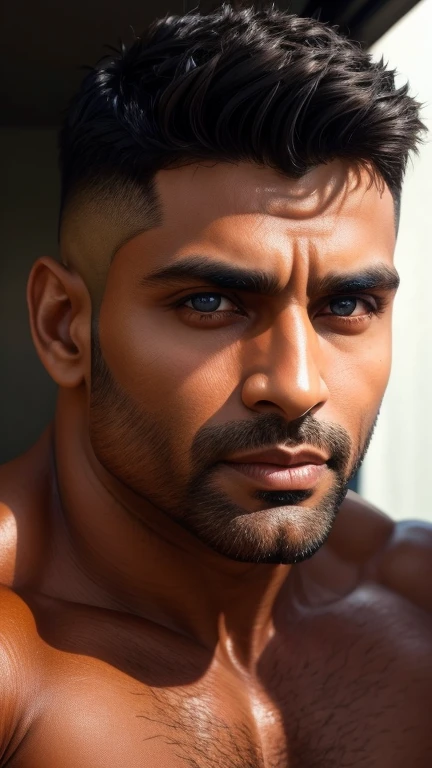 Indian Gurjar man with big shinning eyes big lips wide jawline beautiful hunk face spiky black hairstyle