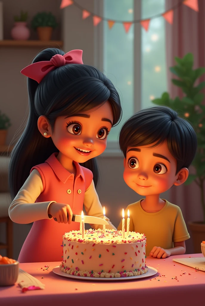 A girl cutting the cake
Name on cake Shraddii
Eating a piece of cake given by a boy
Eating cake
