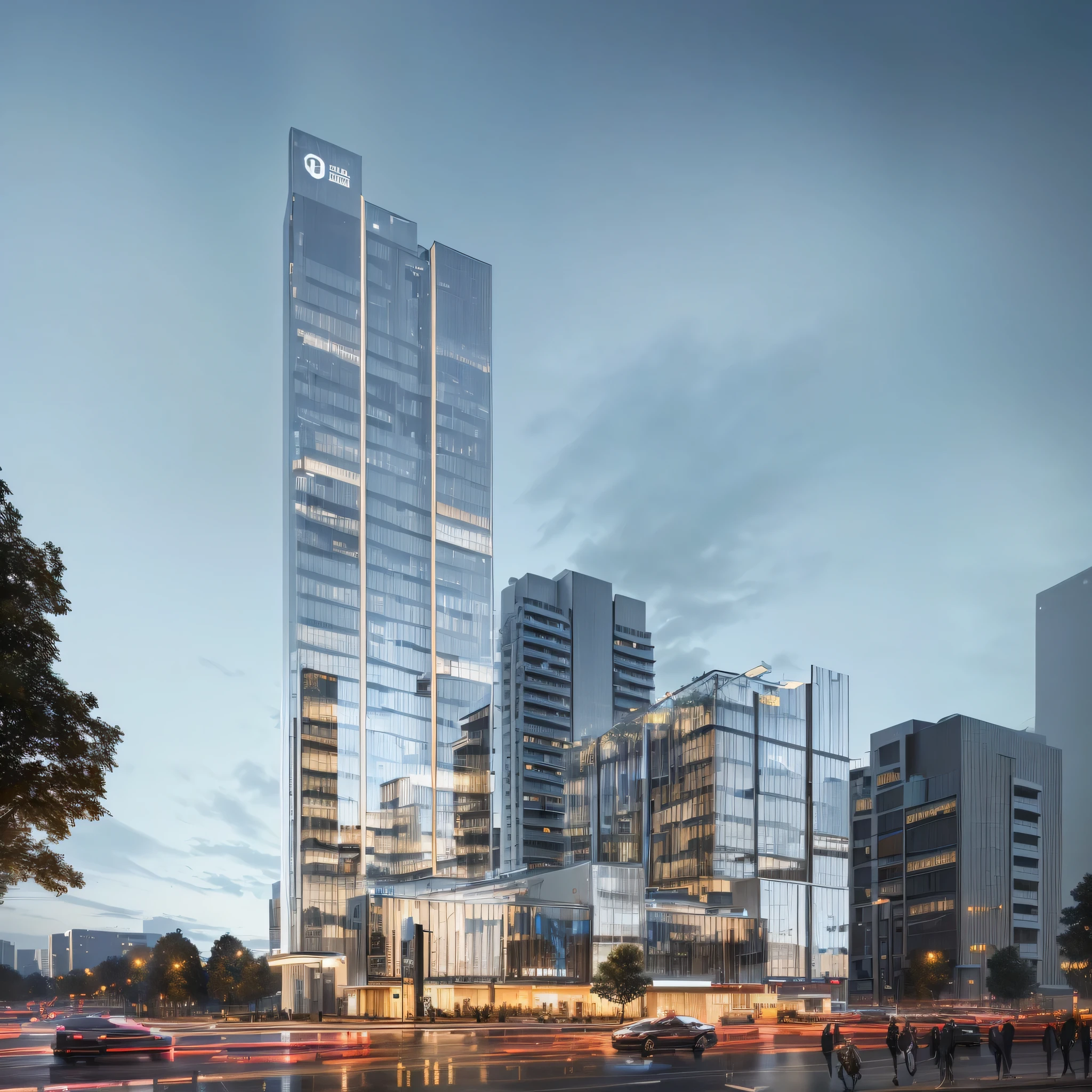 Turn the picture into a night scene,The lighting is real, Architectural Renderinging, Artistic Rendering, CG Rendering, Wide-angle establishing shot, hq very detailed, High-rise commercial area, Architectural Rendering, Wide-angle lens, Wide-angle lens, Architectural Rendering, Unbiased rendering, Artistic Impression, high resolution