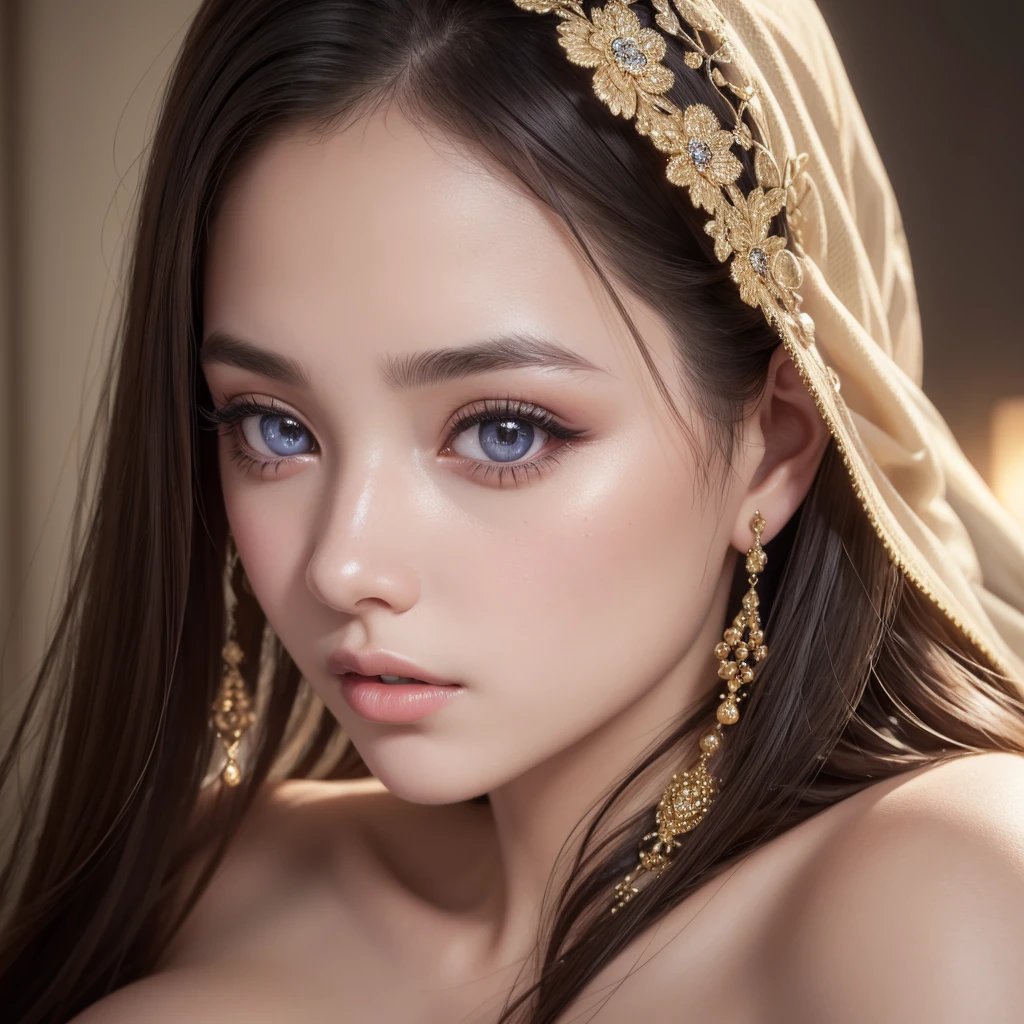 detailed and realistic portrait of a girl, 1girl, beautiful detailed eyes, beautiful detailed lips, extremely detailed eyes and face, long eyelashes, detailed skin, dynamic pose, photorealistic, 8k, best quality, ultra-detailed, masterpiece, professional, vivid colors, studio lighting, physically-based rendering, sharp focus, realistic, huge boobs, indonesian 25,