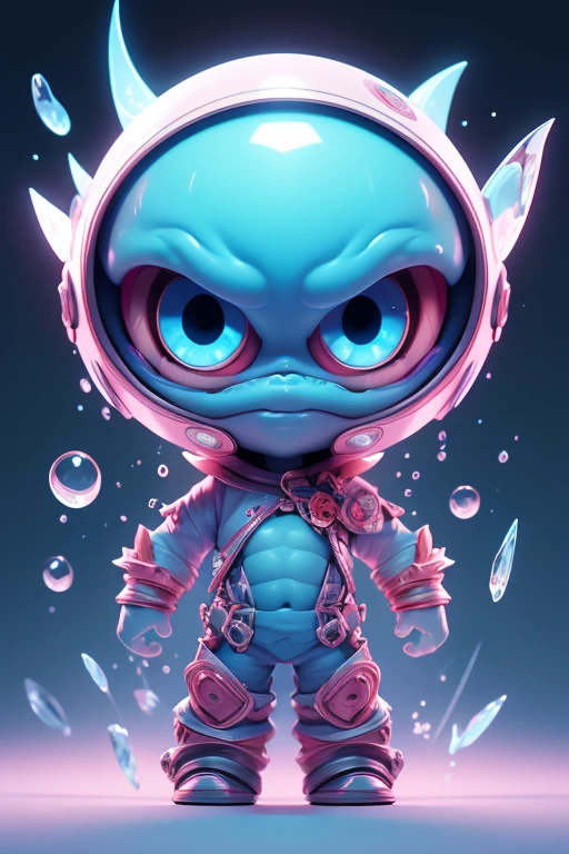 Create a monster image, a small, big-headed, baby monster.. The body is transparent and can be seen through. The image is sharp and detailed., with beautiful colors.. With arms, leg, eyes, mouth, พื้นหลังสีlegว
