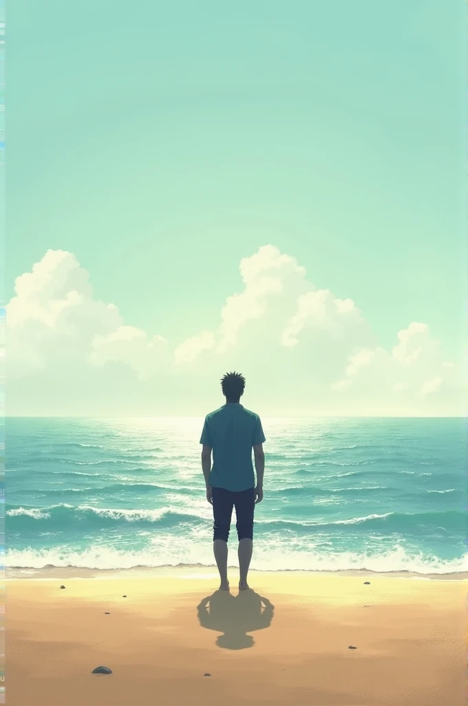 Man on the beach with his back looking at the sea
