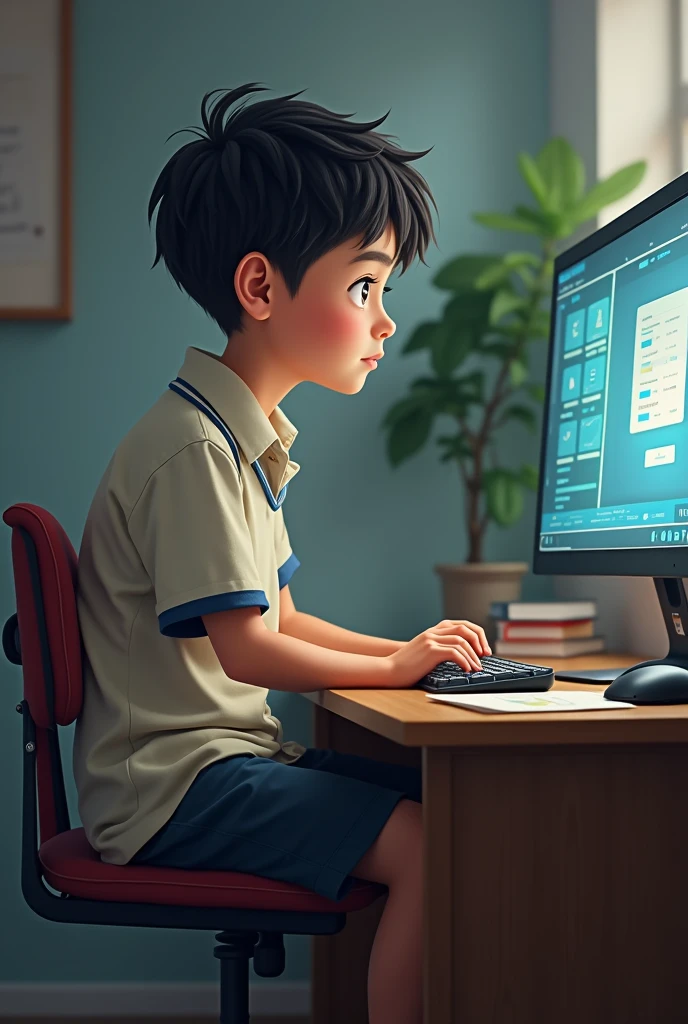 A boy sitting on the desktop