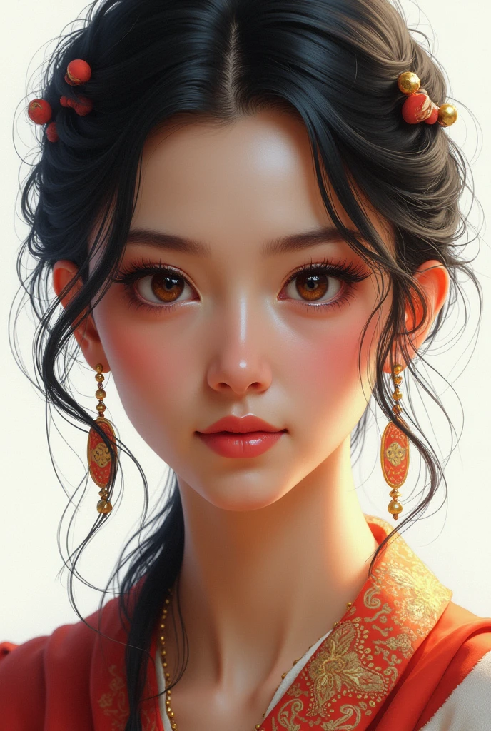 1、、Woman in ethnic costume、Girl、Only eyes visible、Watch the audience、hapiness, Abstract Beauty, Dynamic, Very detailed, Smooth, Clear focus, 8K, high resolution, illustration, Art work:carne griffiths 和 wadim kashin, White background