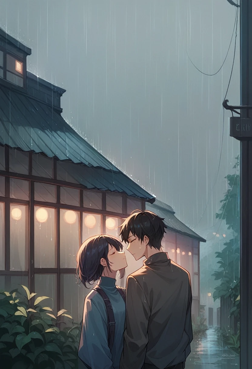 couple anime size gap, rain
