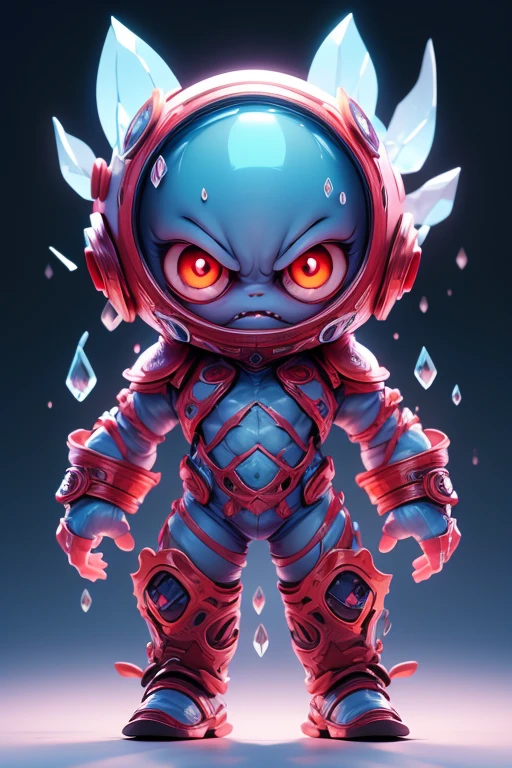 Create a monster image, a small, big-headed, baby monster.. The body is transparent and can be seen through. The image is sharp and detailed., with beautiful colors.. With arms, leg, eyes, mouth, พื้นหลังสีlegว