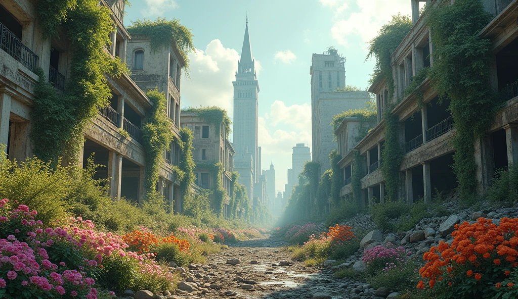 Flowers fill ruined cities.