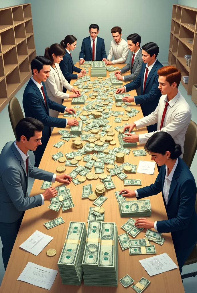10 person counting dollars in one room