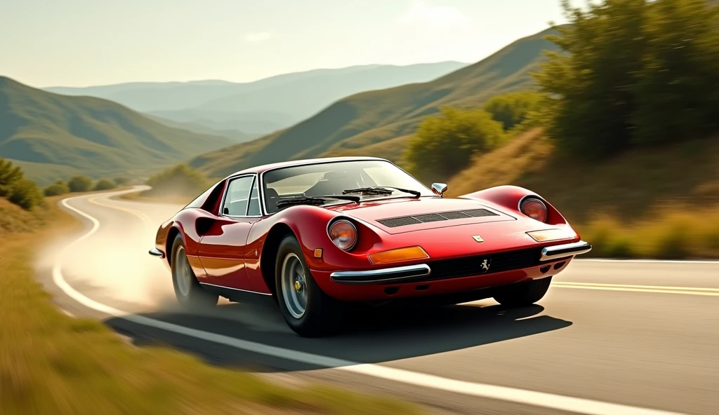 Ferrari Dino 246 GT running at a high speed