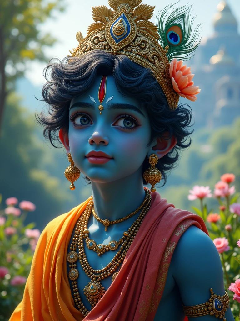 God Krishna in Dark skin with beautiful background