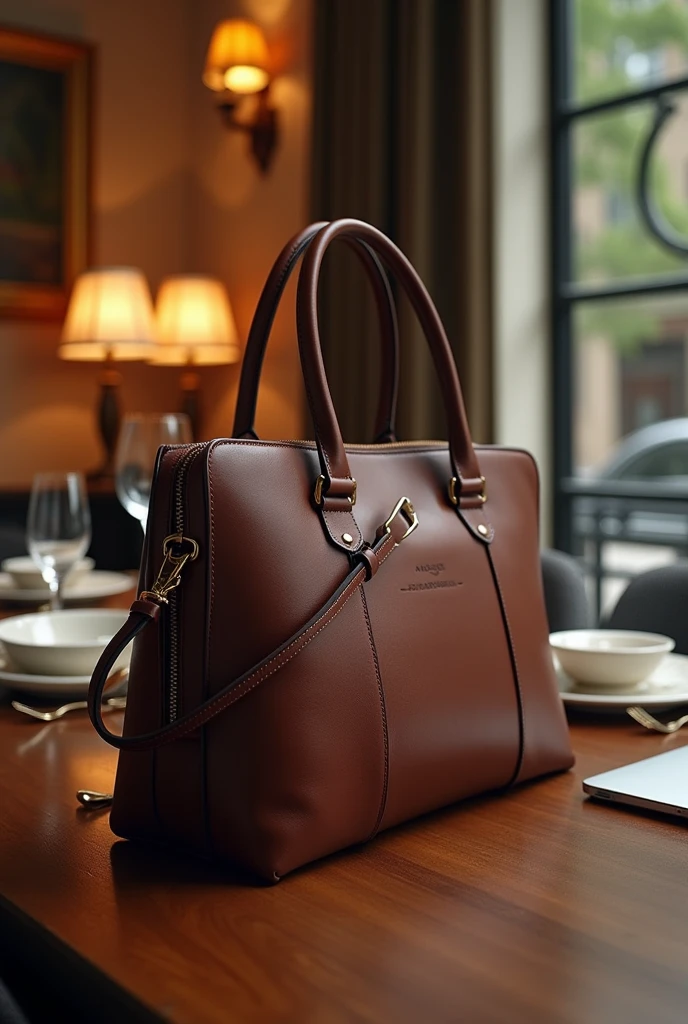 bag in different angles and situations: an elegant dinner, a business meeting, a casual walk