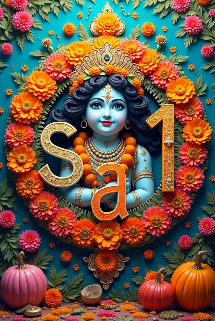 Generate a collage wishing happy Krishna jayanthi to letters "D","A","A","S". Middle part should contain the wish and around it the letters. Make it beautiful. ONLY 4 LETTERS D,A,A,S with the happy krishna jayanti wish in middle. No other letter than D A A S , Should be used, use each Letter only one time 