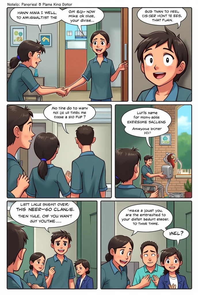 Create me a comic strip with introduction problem solution conclusion with text make them talk to each other in english 10 panels