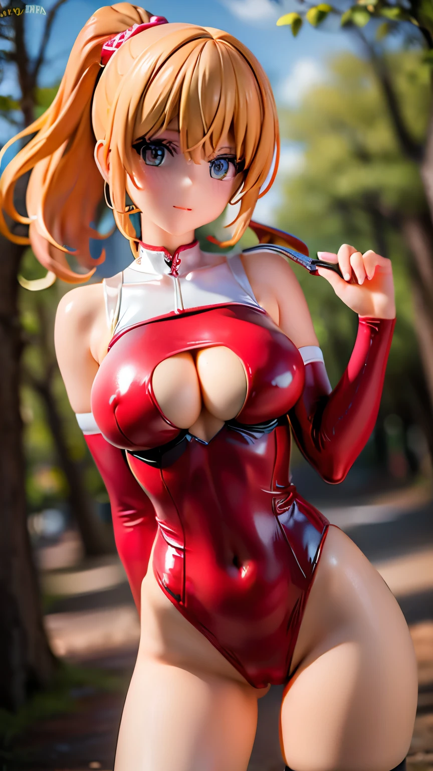 Grid Girls Racing Model Costume: Enamel leotard-like outfit High Leg stockings in the forest Red Costume