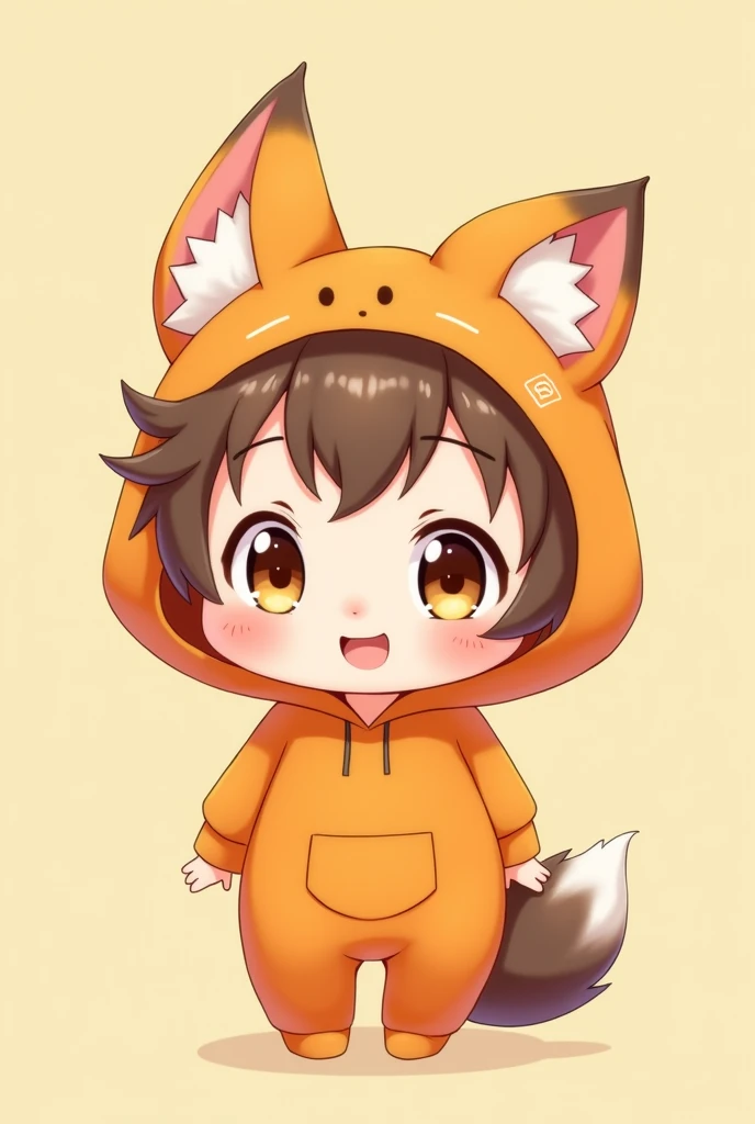 Cute chibi girl wearing a orange outfit and fox ear