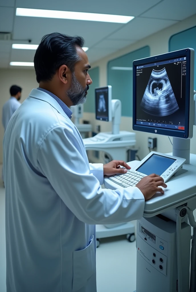 Generate a nepali radiologist doing 4D image on ultrasound