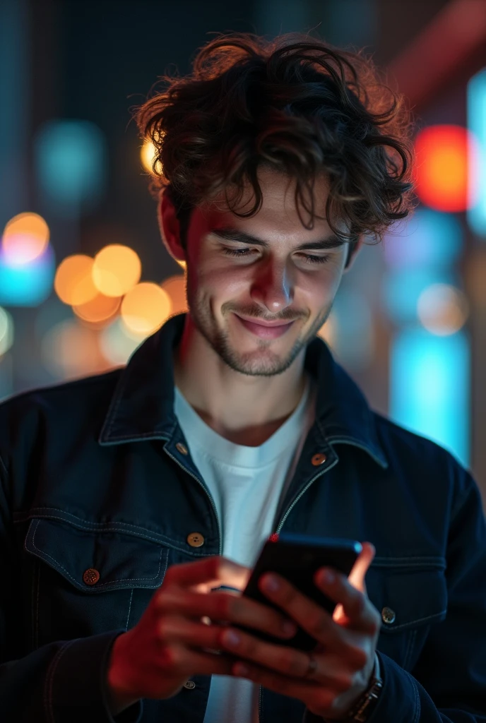 Man messaging a girl using smartphone "I love you NEB Updats" . show clear picture of social media & that boy. Also, show NEB Updates clearly