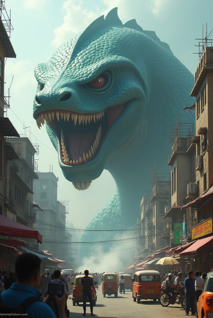Sea monster in Delhi road around us people 