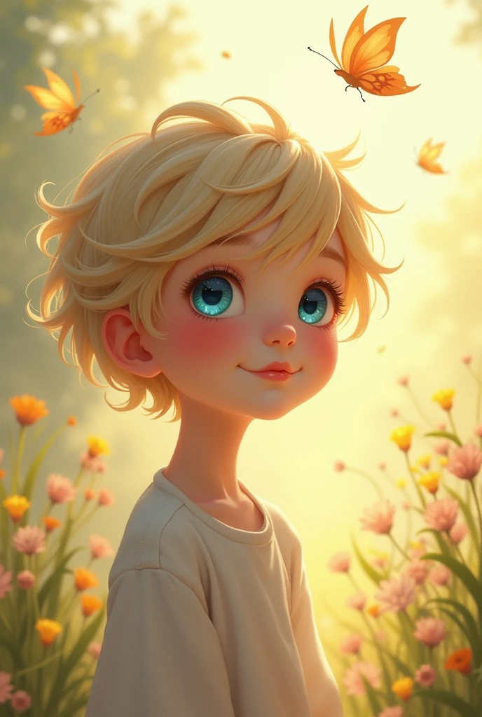 A shota
With blonde hair
And blue eyes