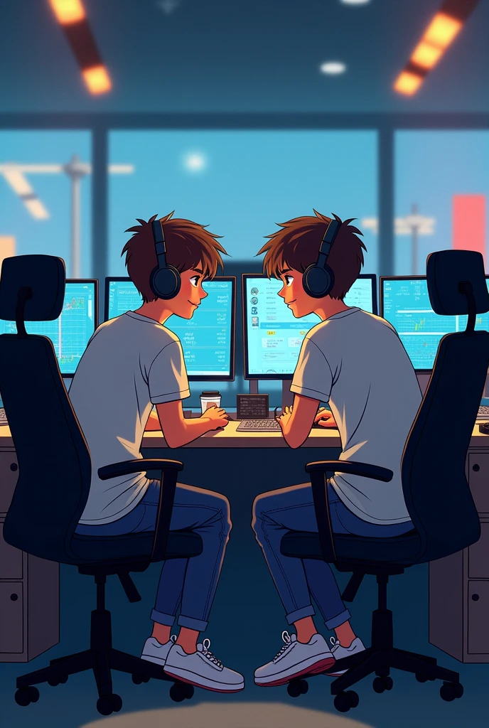 A 2 boy sitting on the trading desktop