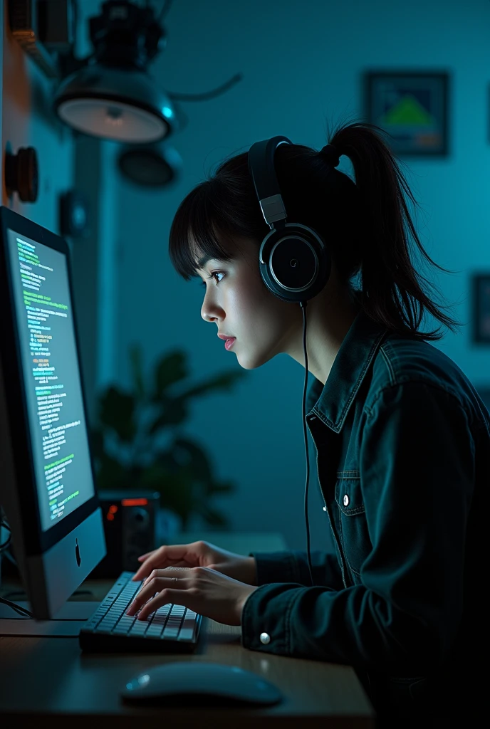 A girl who is a spy, in front of computer, disabling cheats, , cover for music. 