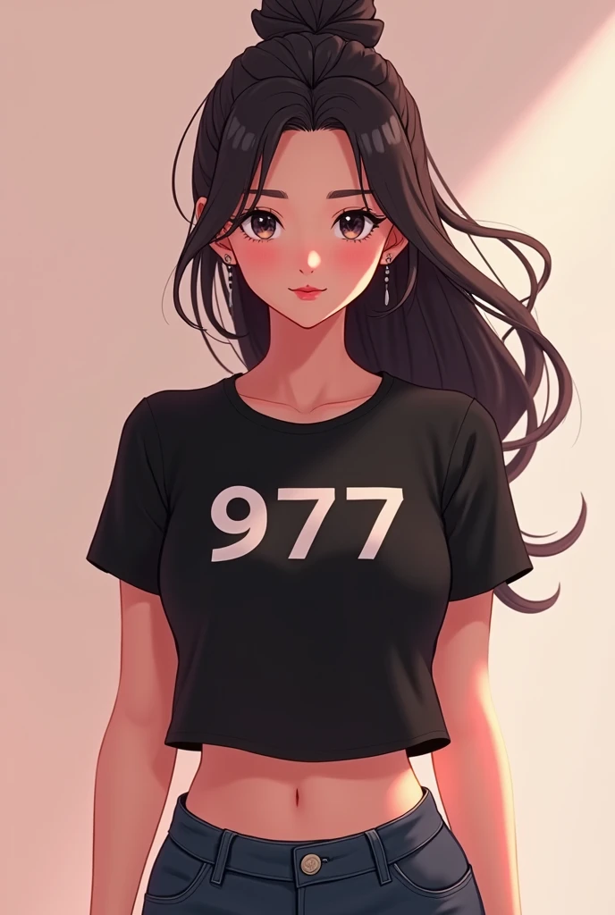 Korean Hot girl wearing black tshirts with the print 977, Animation loop