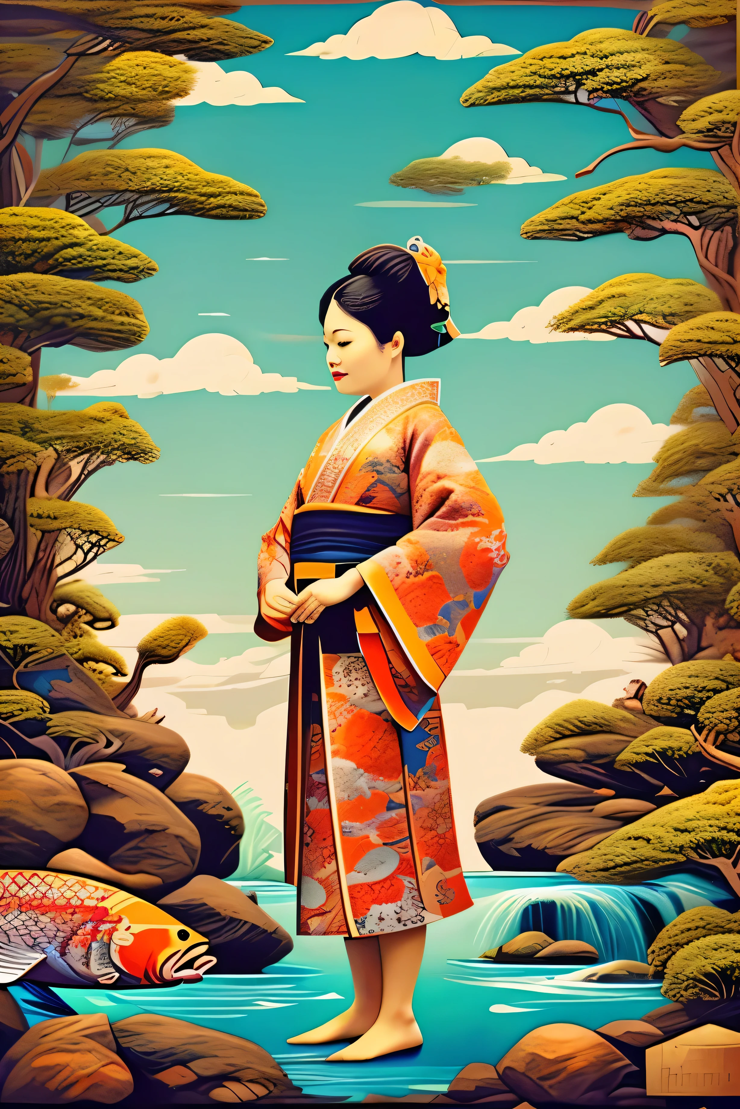Carp wearing traditional Japanese kimono