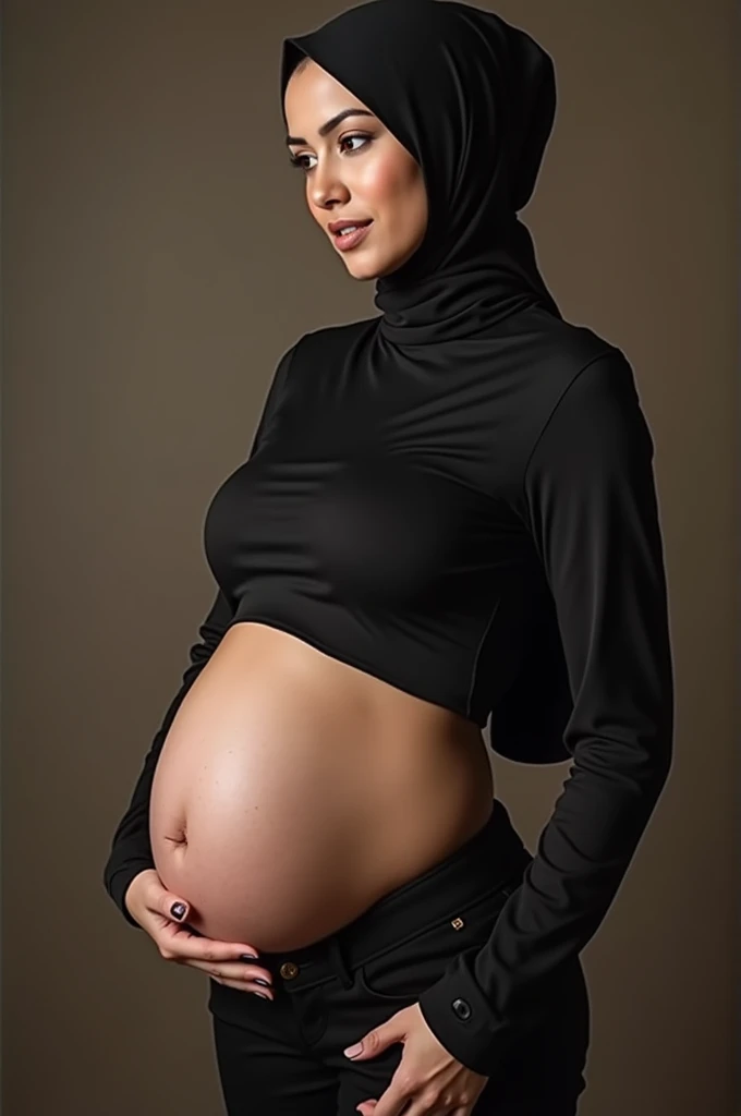 Indonesian woman with big breasts in hijab having vaginal sex with penis inserted into her boyfriend full body 