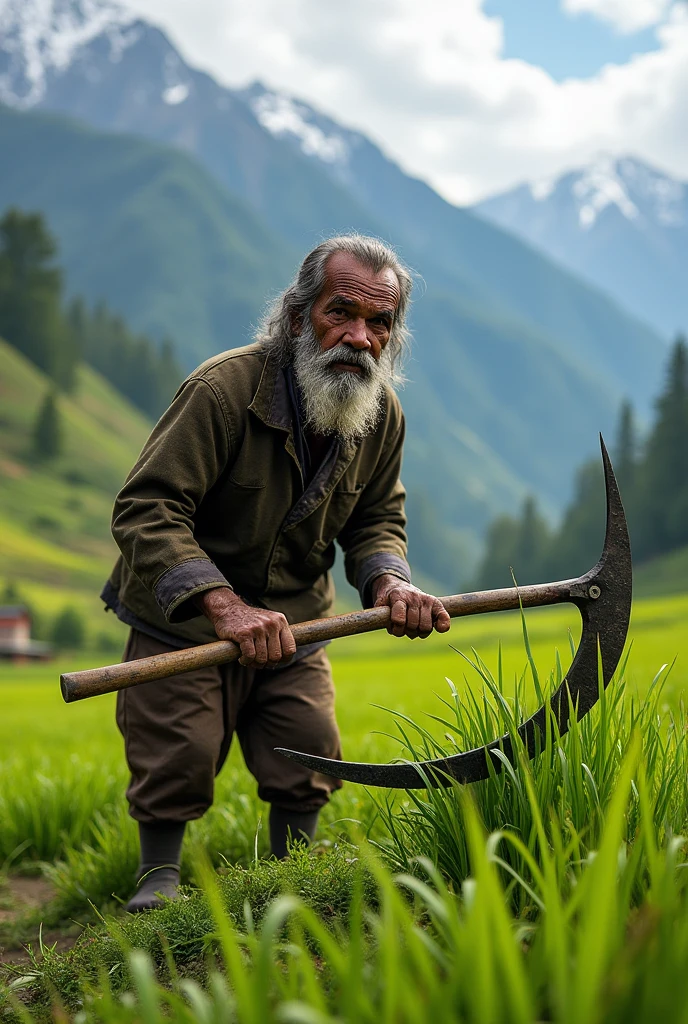 A leady farmer cotting grass in eastern nepal