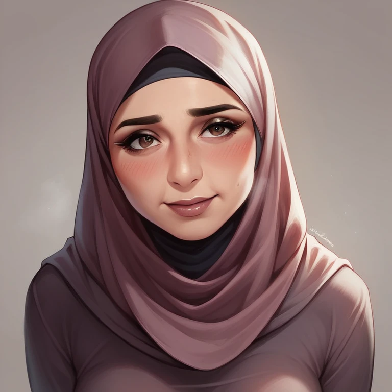 Pretty y woman, in a hijab, medium size breigh quality,4k, brown eyes, 40 years old, Milf, sorrsedutor, perfect skin, pênis on her face, blushing, pre cum, shine ski