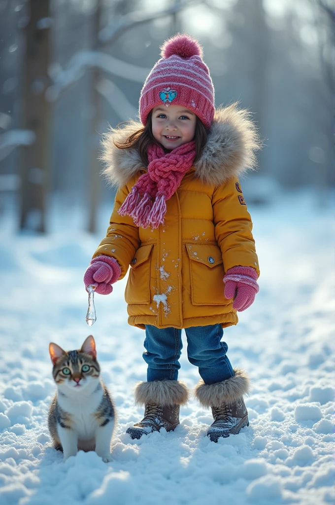 A girl chiming ice cating with hand