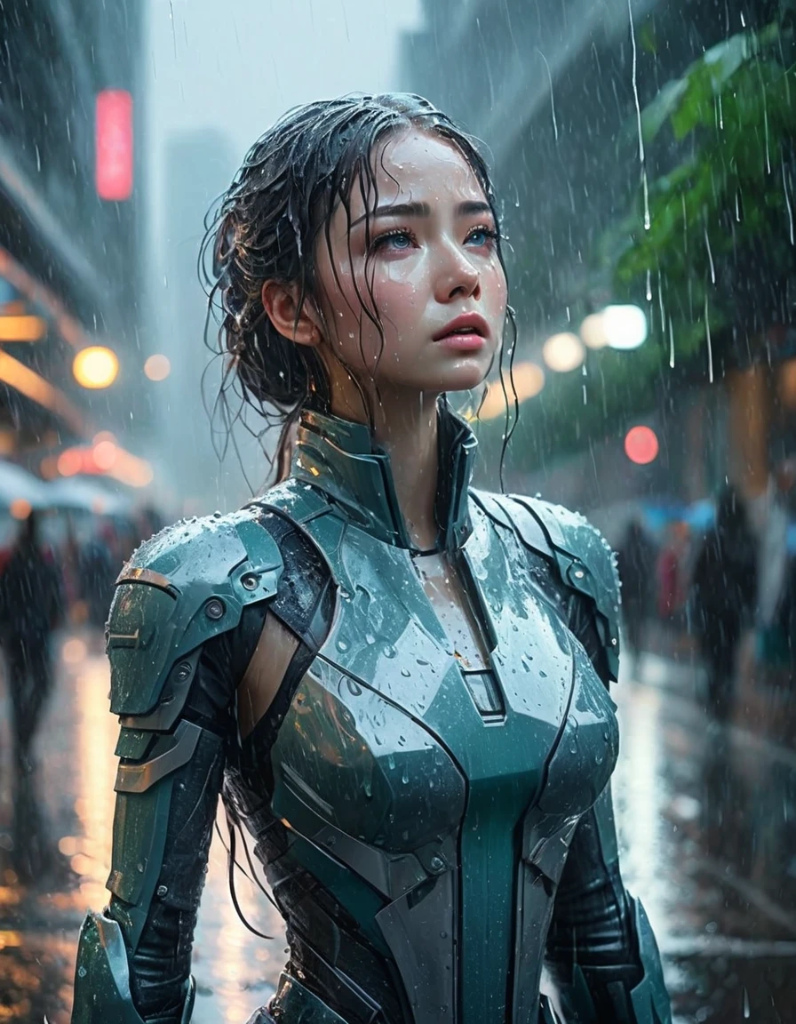 (Masterpiece at maximum 16K resolution: 1.6), (intricate details: 1.4), (extremely insane details: 1.4), (highest quality: 1.3), (hyper_realistic: 1.3 ). | Jesus looking at the sky, deep emotions, tears running down his face, soft raindrops, fresh vegetation, shiny wet pavement, expressive eyes, pensive expression, sadness, delicate features, long flowing hair, wet clothes, ethereal atmosphere, misty atmosphere , moody lighting, dramatic composition, subtle shadows, emotional charge, melancholic atmosphere, vibrant colors, soft color palette, rainy day aesthetic, raw beauty, moving moment, captivating composition, pain and vulnerability, contrast of beauty and sadness, drops of rain tracing your eyelashes and cheeks, loneliness in the crowd, defining moment in your life, hope lingering in your eyes. | ((He's crying):1,3)):0,7), (((More_Details))).
