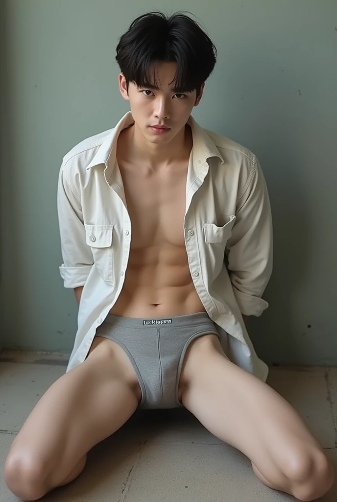 Korean handsome male idol,20 years old,Penis Exposure, Wearing a chest harness, Kneel down and spread your legs , Exposed, Pretty legs, Pretty Man, Adonis, thin arms, breast exposure,Long sleeve t-shirt, selling oneself,seductive posture, Behind both hands, stick out your chest, Pinky nipple, Yacht model explicit,Very skinny body type, Exposure model, Yadong actor, porn model, popular model