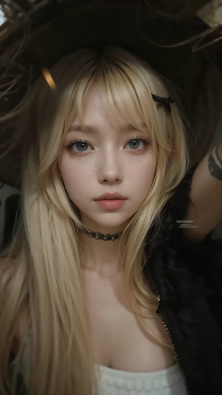 A woman with light blonde hair , she wears bangs 