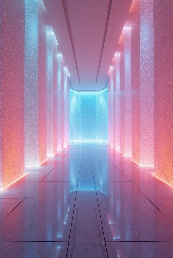 The walls of the large, wide hall were covered with a shiny material that resembled crystallized sugar., capturing and reflecting light in a way that made the space look like a kaleidoscope of candy colors.
Show only the walls in the horizontal direction