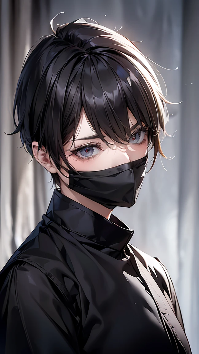Highest quality、masterpiece、8k、Realistic、超High resolution、Very delicate and beautiful、High resolution、Cinema Lighting、Cowboy Shot、Portraiture、Perfect female body、Beautiful woman、Mature Woman、Contrasting、With my hands on my head、Looking at the audience、((short hair:1.6, Black Hair))、((assassin:1.9、Black clothing that blends into the darkness:1.3、Black Ninja Costume:1.7、A black mask with slits for hiding:1.4))、ninja tool bag、Eyes of the Night、Shadow Power