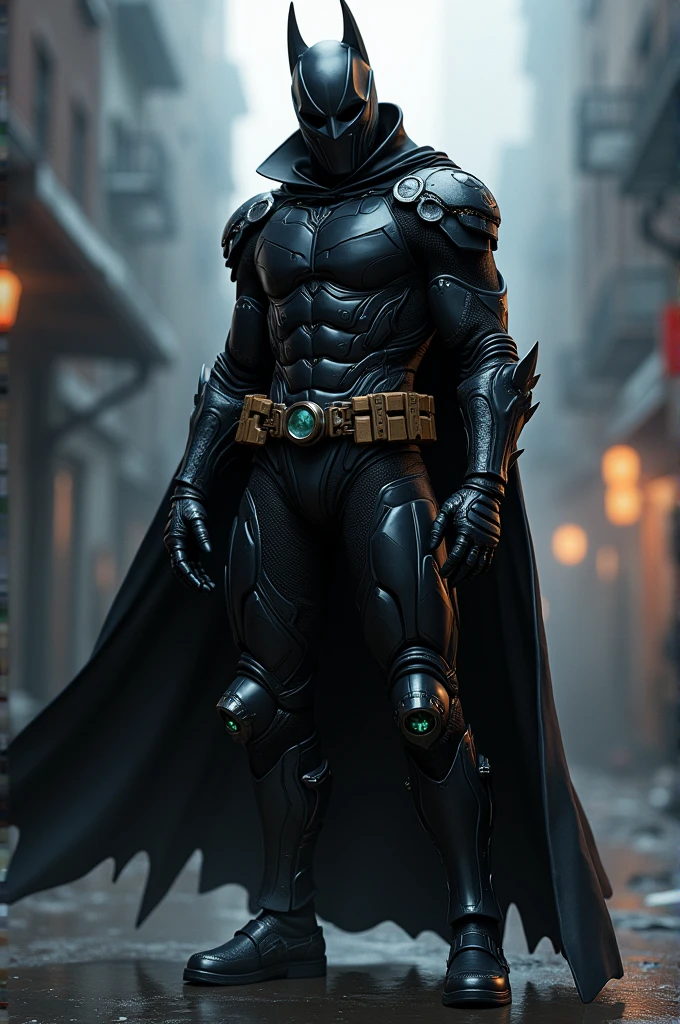 An image of Ittuki Sakuraba from Shinobi no Ittuki wearing the Arkham Knight costume from Batman Arkham City 