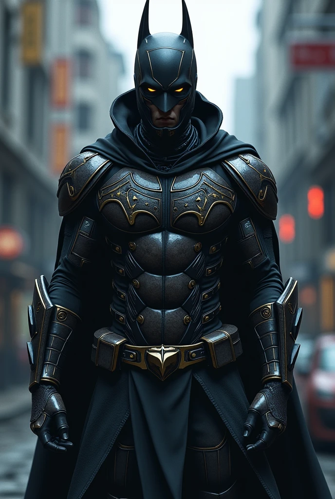 An image of Ittuki Sakuraba from Shinobi no Ittuki wearing the Arkham Knight costume from Batman Arkham City