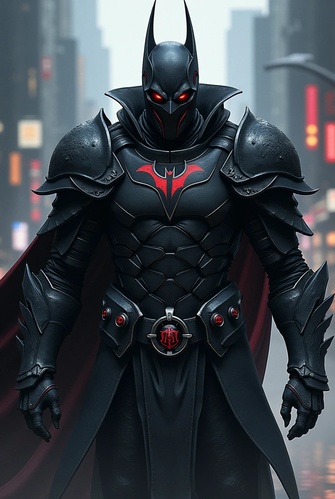 An image of Ittuki Sakuraba from Shinobi no Ittuki wearing the Arkham Knight costume