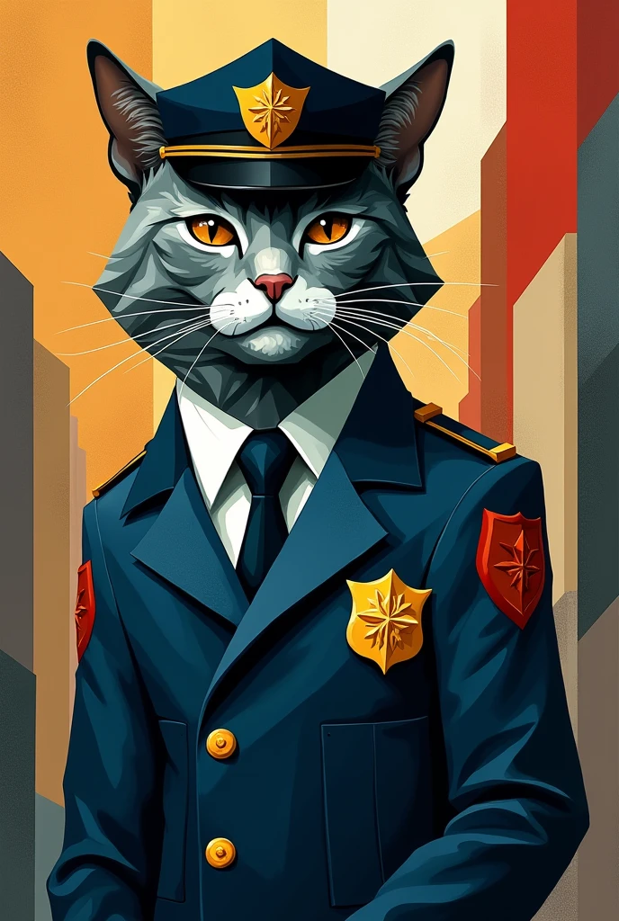 Cubism about cat with police attire