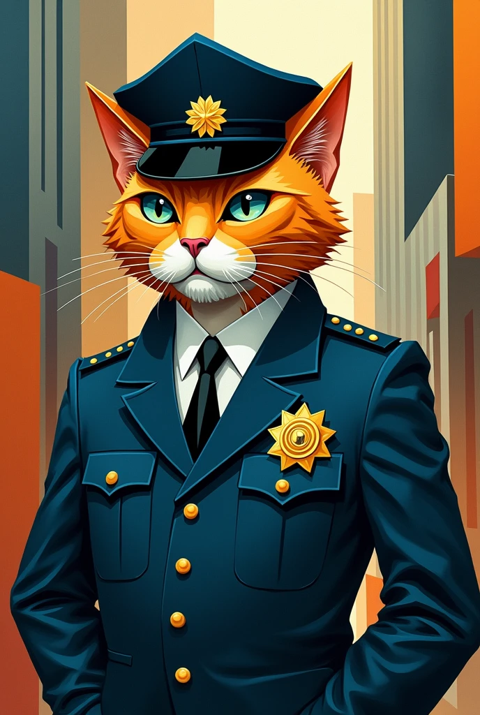 Cubism  about cat with police attire 
