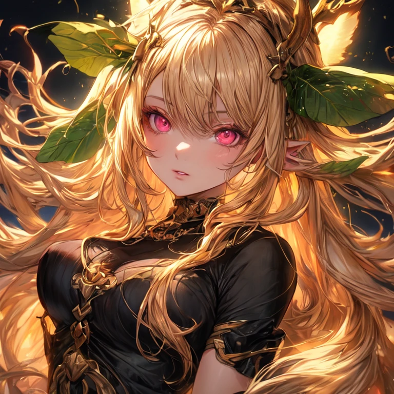 Beautiful Dryad With Long Golden Hair With Pink Eyes With Big Breasts UHD, textured skin, super detail, high details, high quality,