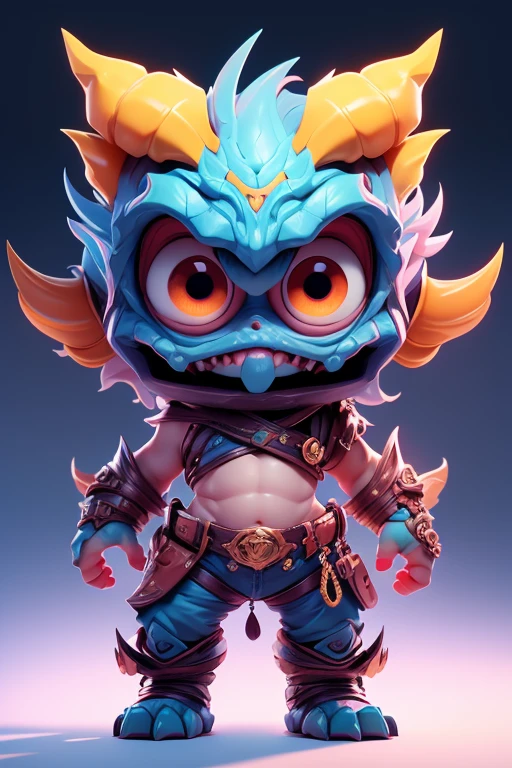 Create a monster image, a small, big-headed, baby monster.. The body is transparent and can be seen through. The image is sharp and detailed., with beautiful colors.. With arms, leg, eyes, mouth, พื้นหลังสีlegว