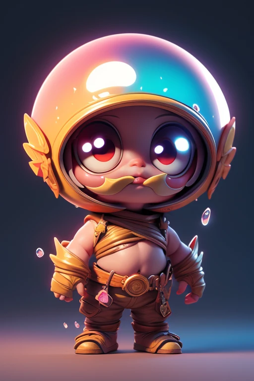Create a monster image, a small, big-headed, baby monster.. The body is transparent and can be seen through. The image is sharp and detailed., with beautiful colors.. With arms, leg, eyes, mouth, พื้นหลังสีlegว