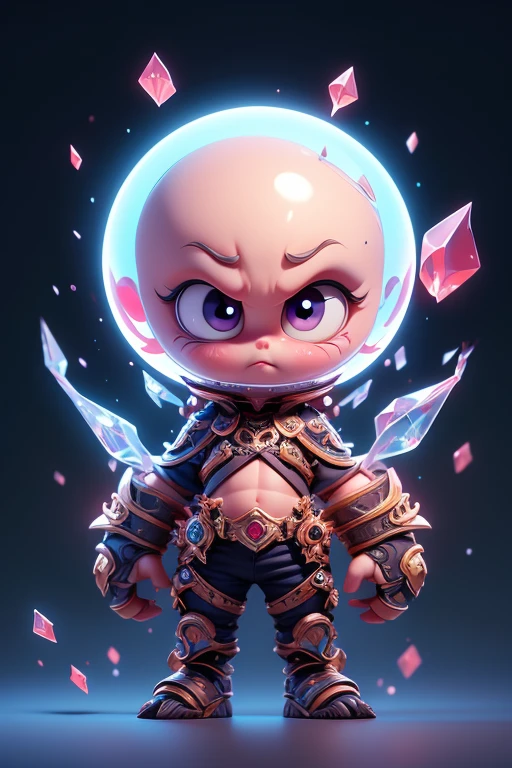 Create a monster image, a small, big-headed, monster.. The body is transparent and can be seen through. The image is sharp and detailed., with beautiful colors.. With arms, leg, eyes, mouth, พื้นหลังสีlegว